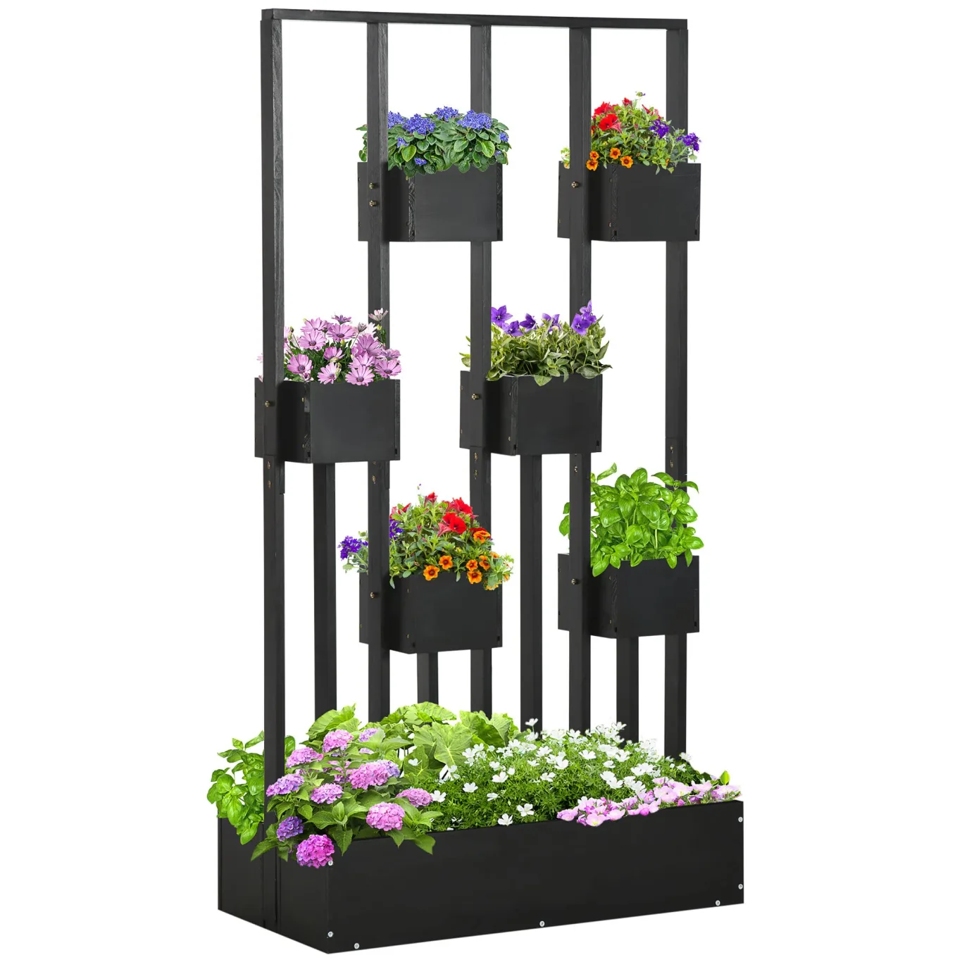 Outsunny Hochbeet mit Rankgitter Körbe, Holz Pflanzkasten Pflanzkübel Blumenkasten, 90 x 45 x 170 cm für Garten Balkon Terrasse, Blumenkübel für Kletterpflanzen Korbpflanzen, Blumen - Bild 1