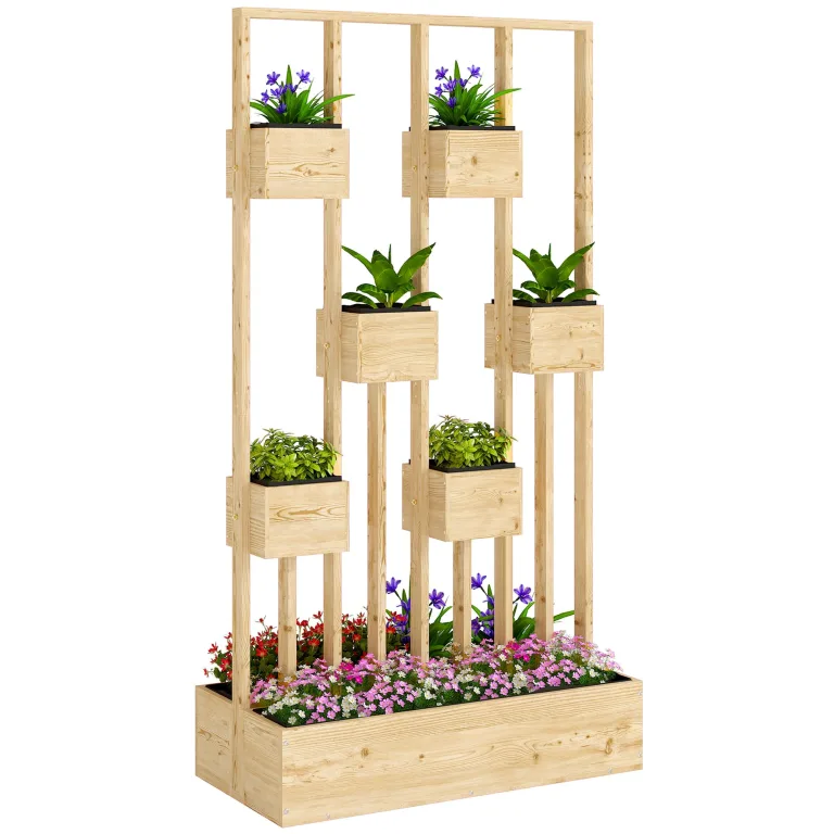 Outsunny Hochbeet mit Rankgitter Körbe, Holz Pflanzkasten Pflanzkübel Blumenkasten, 90 x 45 x 170 cm für Garten Balkon Terrasse, Blumenkübel für Kletterpflanzen Korbpflanzen, Blumen – Bild 10