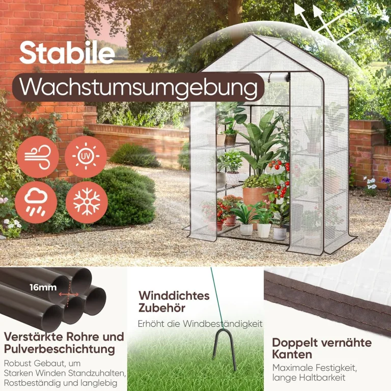 Sekey Gewächshaus 200x145x75 cm, Foliengewächshaus Stabil, Gewächshaus Balkon mit 4 Regalböden für optimales Pflanzenwachstum, Weiß, XL – Bild 3
