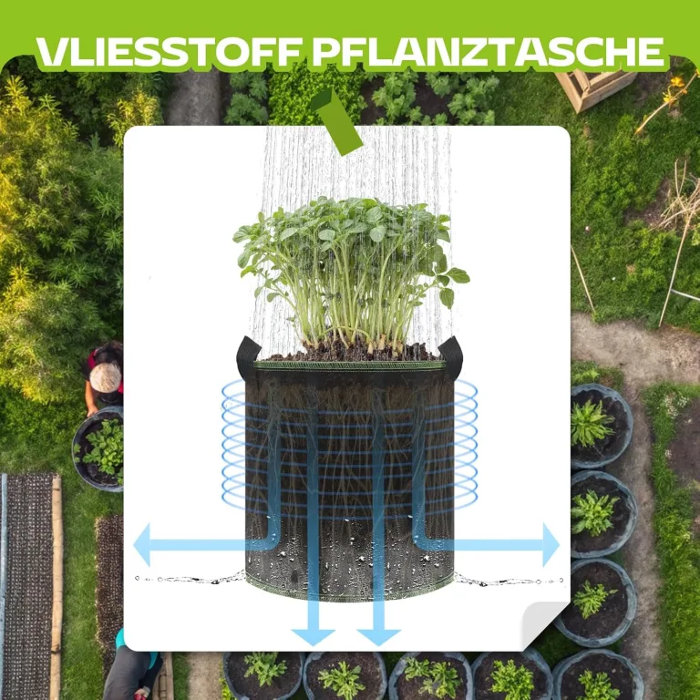 5 Stück 22L Vliesstoff Pflanzsack mit Griffe - Wiederverwendbare Pflanztasche für Tomaten, Kartoffeln, Erdbeeren, Gemüse, Blumen - Geeignet für Garten, Gewächshaus, Balkon, Terrasse – Bild 7