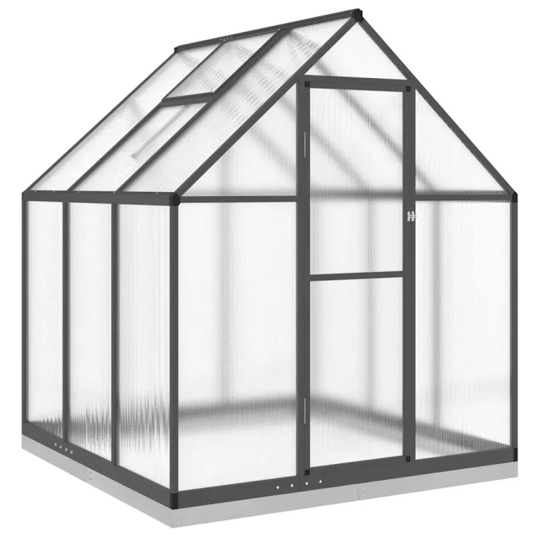 Gewächshaus mit Fundamentrahmen Gewächshaus Aluminium Gewächshaus Winterfest Garten Treibhaus Pflanzenhaus-Anthrazit-169 x 169 x 202 cm – Bild 2