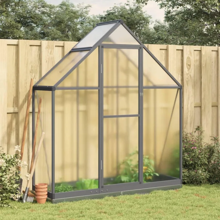 Gewächshaus mit Fundamentrahmen Gewächshaus Aluminium Gewächshaus Winterfest Garten Treibhaus Pflanzenhaus-Anthrazit-169 x 58 x 202 cm – Bild 1