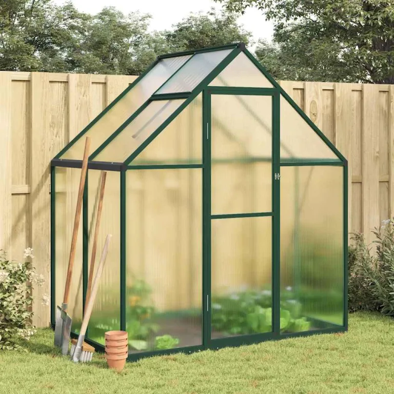 Gewächshaus mit Fundamentrahmen Gewächshaus Aluminium Gewächshaus Winterfest Garten Treibhaus Pflanzenhaus-Grün-169 x 114 x 195 cm – Bild 1