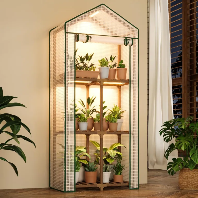 Bamworld Tomatengewächshaus Mini mit Pflanzenlampe – 3-stufiges Gewächshaus Klein als stabiles Foliengewächshaus für Balkon, Terrasse and Wintergarten – Bild 1