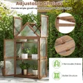 HOMASIS Gewächshaus mit 3 Ablagen, Anlehngewächshaus Tomaten mit 2 Türen & Oberlicht, Holz Frühbeet Pflanzenhaus Winterfest klein, Teibhaus Gartenhaus für Garten & Balko (Braun, 71x41x145cm) - Thumbnail 5