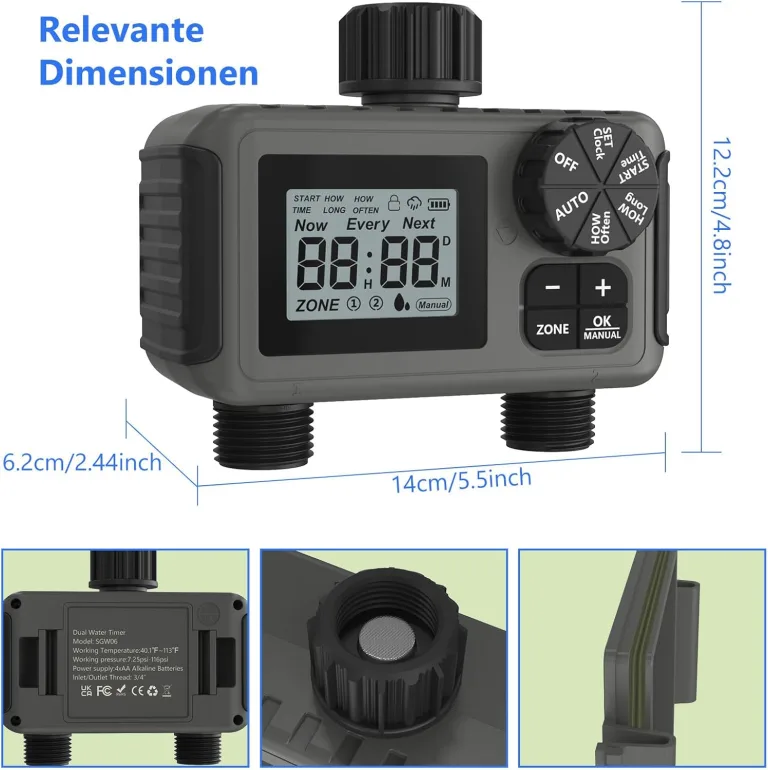 HITRENDS Bewässerungscomputer 2 Ausgänge, Großem LED-Display, Bewässerungs-Timer mit Regenverzögerung/manueller Übersteuerung/Wasserhahn-Timer, geeignet für Gärten, Rasenflächen und Topfpflanzen. – Bild 3
