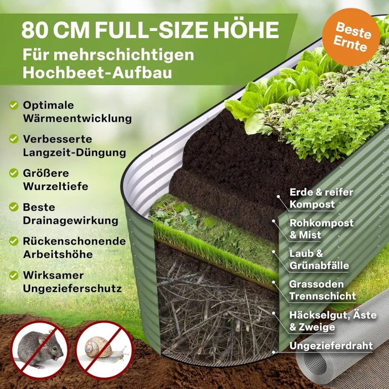 TTL GARDEN 240x80x80cm Nature L Metall Hochbeet Salbei Grün - Stahl rostfrei verzinkt & lackiert Wellblech oval 80cm hoch sehr stabil Garten Beet für Gemüse Kräuter Blumen Gartenbeet Gemüsebeet – Bild 6