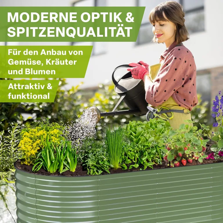 TTL GARDEN 240x80x80cm Nature L Metall Hochbeet Salbei Grün - Stahl rostfrei verzinkt & lackiert Wellblech oval 80cm hoch sehr stabil Garten Beet für Gemüse Kräuter Blumen Gartenbeet Gemüsebeet – Bild 7