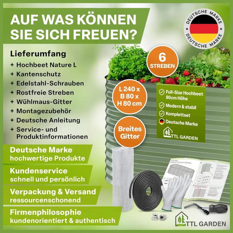 TTL GARDEN 240x80x80cm Nature L Metall Hochbeet Salbei Grün - Stahl rostfrei verzinkt & lackiert Wellblech oval 80cm hoch sehr stabil Garten Beet für Gemüse Kräuter Blumen Gartenbeet Gemüsebeet – Bild 9