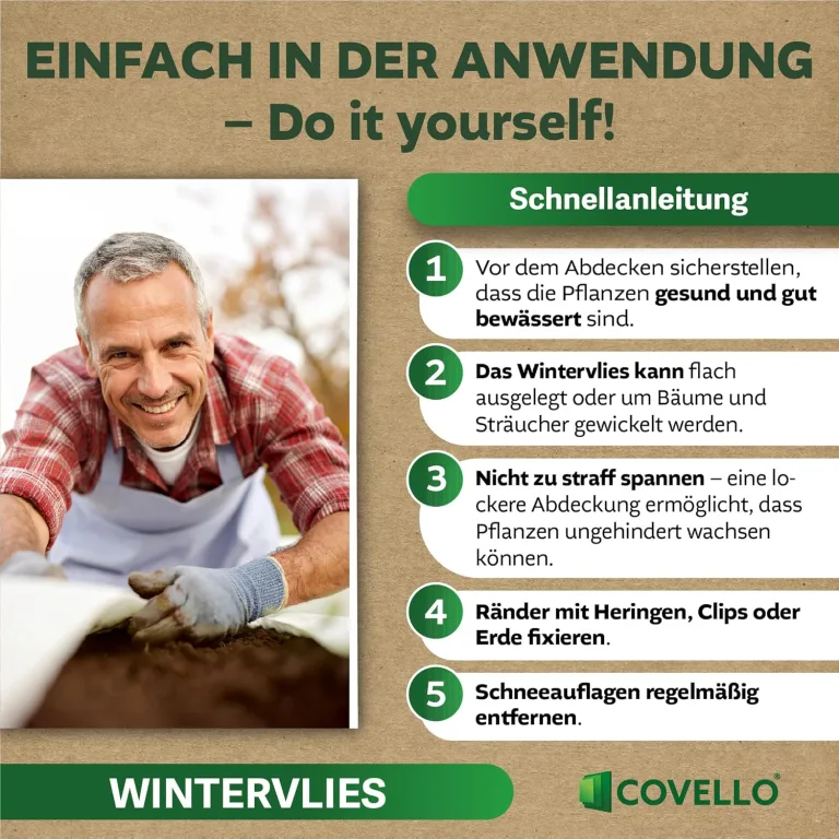 Covello Winterschutz für Kübelpflanzen – Wintervlies 50g/m² – Hohe UV-Beständigkeit & Atmungsaktiv – reißfestes Winterschutzvlies – Frostschutzvlies 8m² Gartenvlies Winterschutz Pflanzen 5m x 1,6m – Bild 4