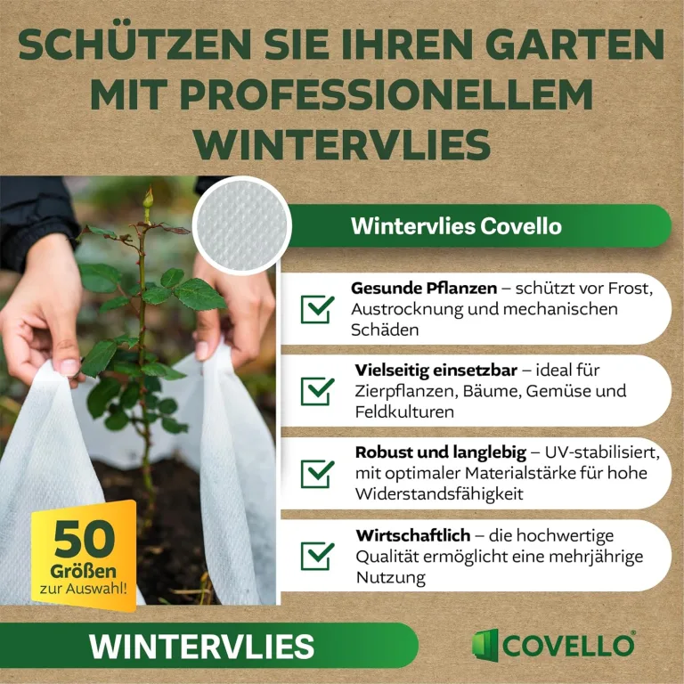 Covello Winterschutz für Pflanzen außen – Wintervlies 50g/m² – Winterschutzvlies für Kübelpflanzen – Gartenvlies Frostschutzvlies 32m² (20m x 1,6m) – Reißfest, UV-beständig – Frostschutz Pflanzen – Bild 2