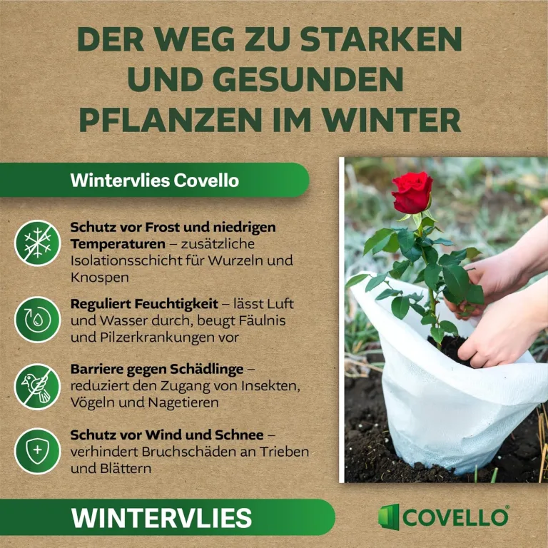 Covello Winterschutz für Pflanzen außen – Wintervlies 50g/m² – Winterschutzvlies für Kübelpflanzen – Gartenvlies Frostschutzvlies 40m² (25m x 1,6m) – Reißfest, UV-beständig – Frostschutz Pflanzen – Bild 6