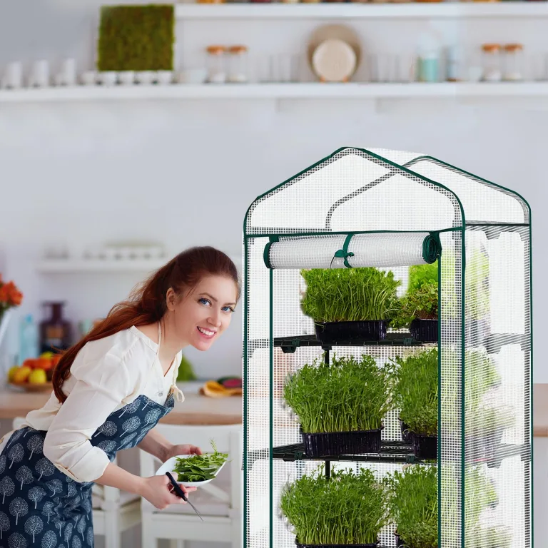 LEADZM Gewächshaus mit UV-beständiger PE-Gitterfolie,4 Metallablagegittern, Sturm-Winterfest, Schutz vor Kälte,Frost, Anzucht für Tomaten & Pflanzen, Balkon Garten (Transparent, 69 x 48 x 157 cm) – Bild 8
