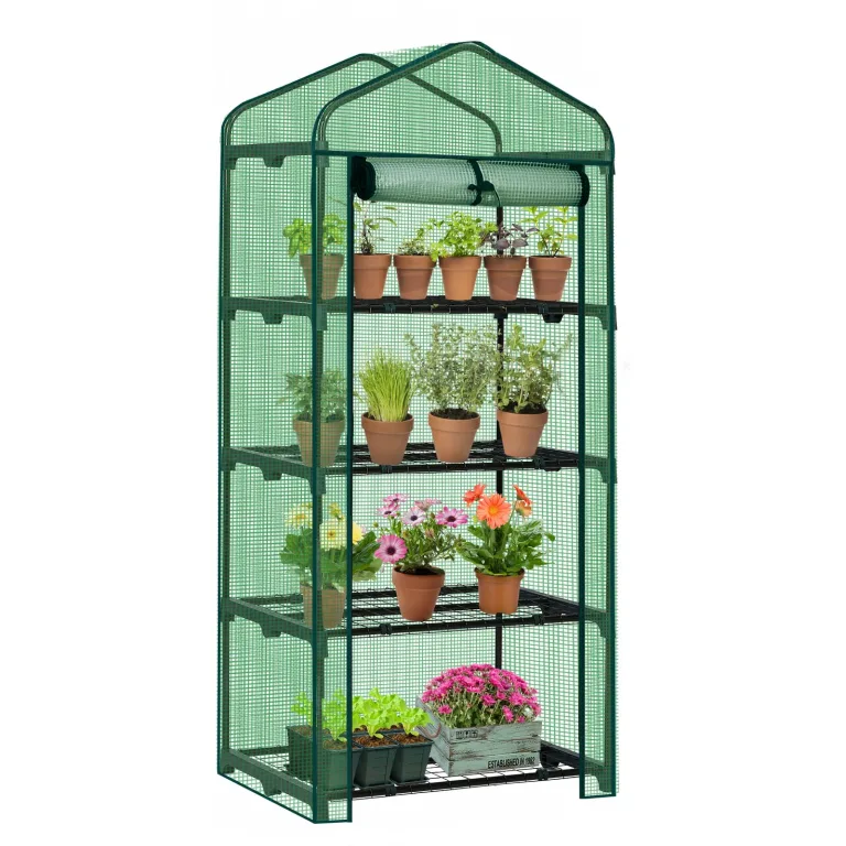LEADZM Gewächshaus mit UV-beständiger PE-Gitterfolie,4 Metallablagegittern, Sturm-Winterfest, Schutz vor Kälte,Frost, Anzucht für Tomaten & Pflanzen, Balkon Garten (Transparent, 69 x 48 x 157 cm) – Bild 10