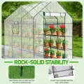 LEADZM Gewächshaus mit UV-beständiger PE-Gitterfolie，12 Metallablagegittern, Sturm-Winterfest, Schutz vor Kälte,Frost, Anzucht für Tomaten & Pflanzen, Balkon Garten (Transparent, 142 x 216 x 196 cm) - Thumbnail 4