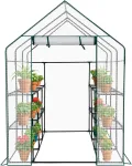 LEADZM Gewächshaus mit UV-beständiger PE-Gitterfolie，12 Metallablagegittern, Sturm-Winterfest, Schutz vor Kälte,Frost, Anzucht für Tomaten & Pflanzen, Balkon Garten (Transparent, 142 x 216 x 196 cm) - Thumbnail 8