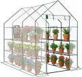 LEADZM Gewächshaus mit UV-beständiger PE-Gitterfolie，12 Metallablagegittern, Sturm-Winterfest, Schutz vor Kälte,Frost, Anzucht für Tomaten & Pflanzen, Balkon Garten (Transparent, 142 x 216 x 196 cm) - Thumbnail 1