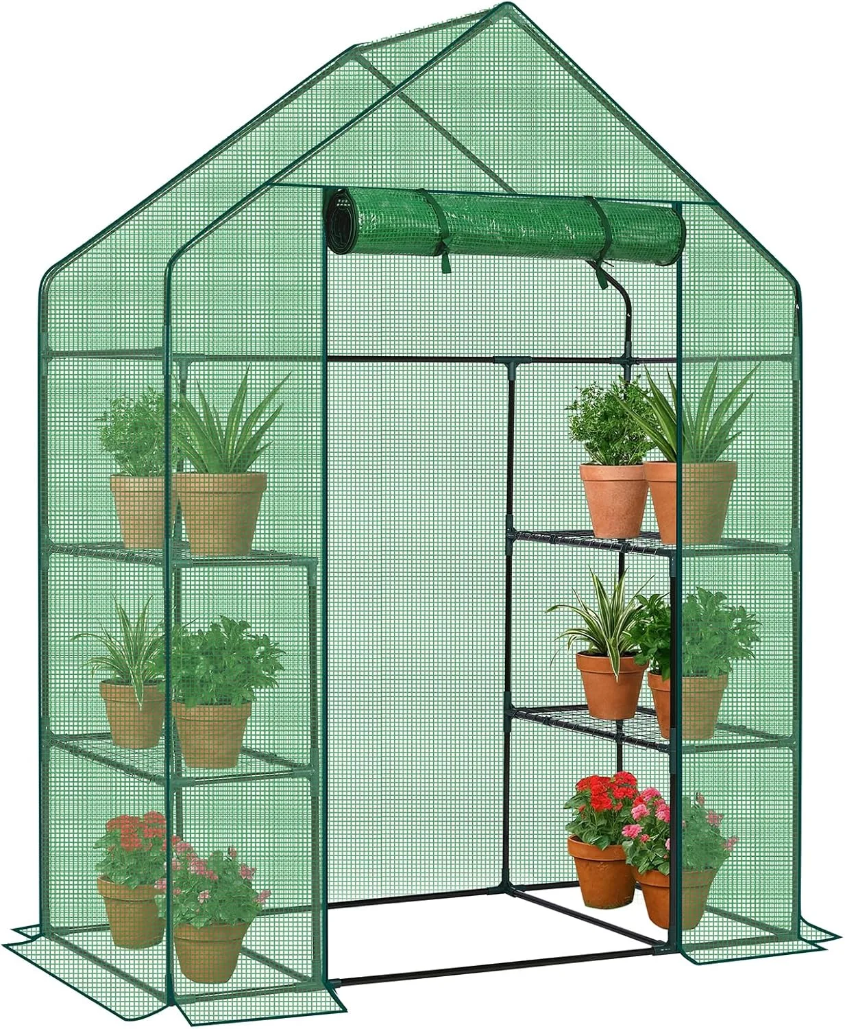 LEADZM Gewächshaus mit UV-beständiger PE-Gitterfolie,4 Metallablagegittern, Sturm-Winterfest, Schutz vor Kälte,Frost, Anzucht für Tomaten & Pflanzen, Balkon Garten (Grün, 142 x 74 x 196 cm) - Bild 1