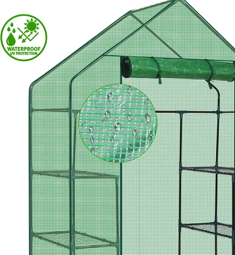 LEADZM Gewächshaus mit UV-beständiger PE-Gitterfolie,4 Metallablagegittern, Sturm-Winterfest, Schutz vor Kälte,Frost, Anzucht für Tomaten & Pflanzen, Balkon Garten (Grün, 142 x 74 x 196 cm) – Bild 6