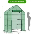 LEADZM Gewächshaus mit UV-beständiger PE-Gitterfolie，4 Metallablagegittern, Sturm-Winterfest, Schutz vor Kälte,Frost, Anzucht für Tomaten & Pflanzen, Balkon Garten (Grün, 142 x 74 x 196 cm) - Thumbnail 7