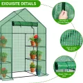 LEADZM Gewächshaus mit UV-beständiger PE-Gitterfolie，4 Metallablagegittern, Sturm-Winterfest, Schutz vor Kälte,Frost, Anzucht für Tomaten & Pflanzen, Balkon Garten (Grün, 142 x 74 x 196 cm) - Thumbnail 2