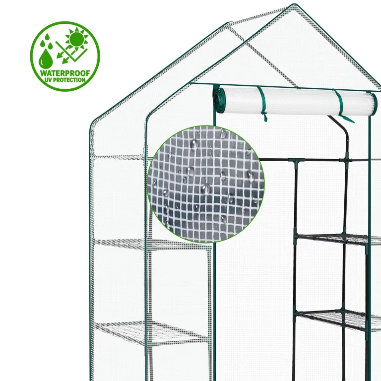 LEADZM Gewächshaus mit UV-beständiger PE-Gitterfolie,4 Metallablagegittern, Sturm-Winterfest, Schutz vor Kälte,Frost, Anzucht für Tomaten & Pflanzen, Balkon Garten (Transparent, 142 x 74 x 196 cm) – Bild 7