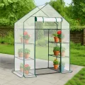 LEADZM Gewächshaus mit UV-beständiger PE-Gitterfolie，4 Metallablagegittern, Sturm-Winterfest, Schutz vor Kälte,Frost, Anzucht für Tomaten & Pflanzen, Balkon Garten (Transparent, 142 x 74 x 196 cm) - Thumbnail 8
