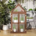GOPLUS Mini Gewächshaus, 3-stöckiges Anzuchthaus, Treibhaus Holz, erhöhtes Pflanzenbeet mit transparentem Doppeltüren & aufklappbarem Dach, Frühbeet Tomatenhaus Aufzuchtschrank für Garten, Hof, Balkon - Thumbnail 2