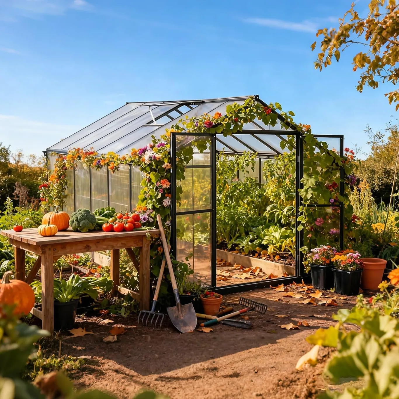Aluminium Gewächshaus mit Fundament – 361*238*210 cm, Treibhaus, Tomatengewächshaus, Frühbeet, Greenhouse Grau - Bild 1