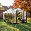 Aluminium Gewächshaus mit Fundament – 361*238*210 cm, Treibhaus, Tomatengewächshaus, Frühbeet, Greenhouse Grau - Thumbnail 5