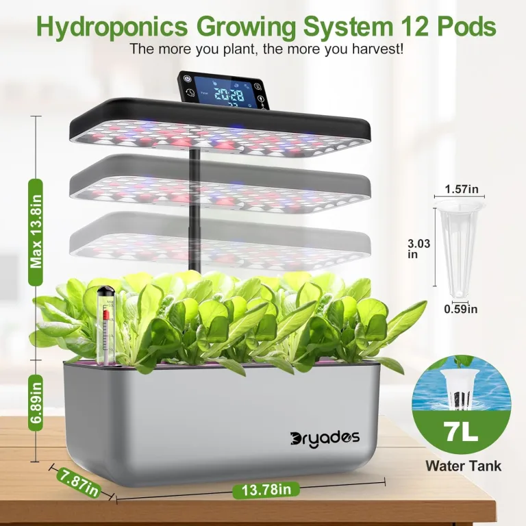 Hydroponisches Anzuchtsystem Kit 12 Kapseln, Smart Herb Garden mit 24W Vollspektrum-LED-Wachstumslicht, Indoor-Garten-Pflanzgefäß für Zuhause/Büro/Schule (Silber) – Bild 5