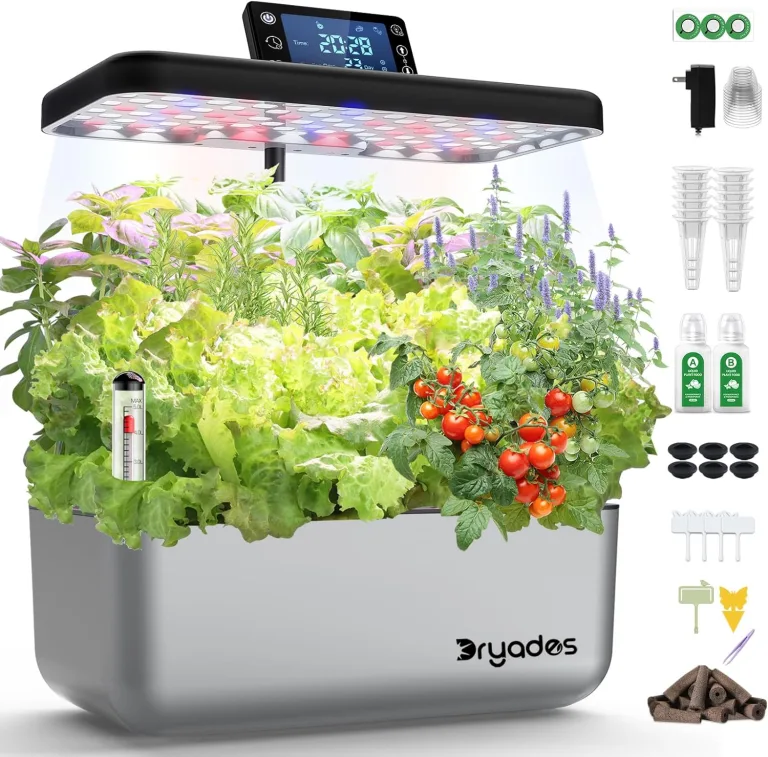 Hydroponisches Anzuchtsystem Kit 12 Kapseln, Smart Herb Garden mit 24W Vollspektrum-LED-Wachstumslicht, Indoor-Garten-Pflanzgefäß für Zuhause/Büro/Schule (Silber)