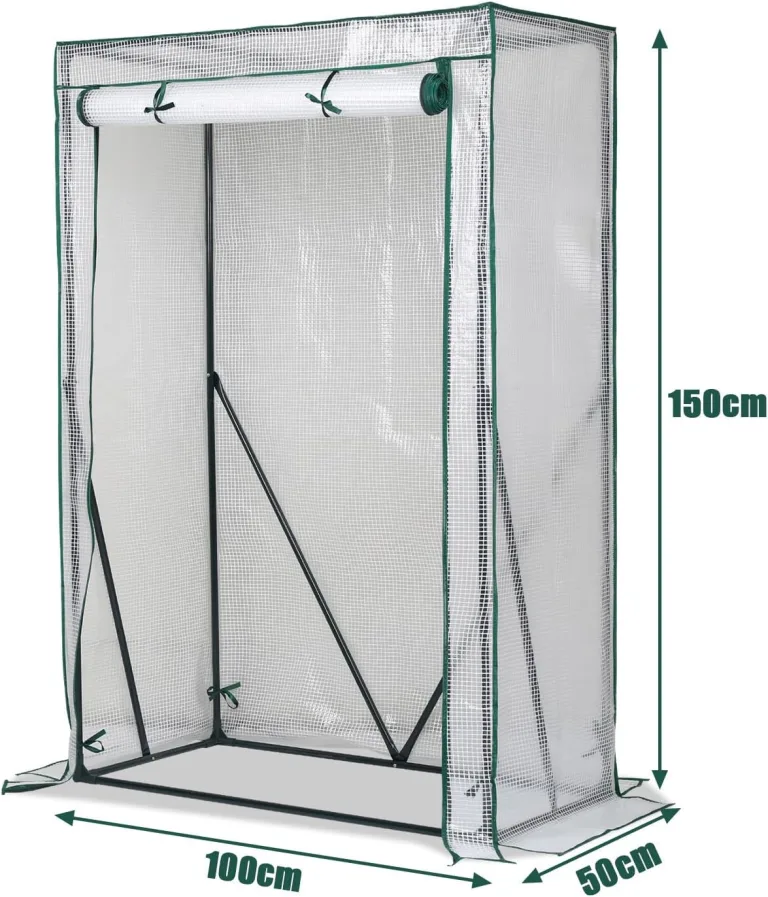 Gewächshaus, 100*50*150 cm Überwinterungszelt für Pflanzen, Foliengewächshaus mit Gitternetzfolie, Hochbeet mit Abdeckung, Anzuchthaus für Tomaten, Gemüse, Obst, Blumen, Garten, Balkon, Weiß – Bild 2