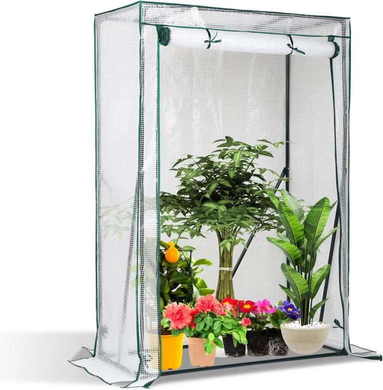 Gewächshaus, 100*50*150 cm Überwinterungszelt für Pflanzen, Foliengewächshaus mit Gitternetzfolie, Hochbeet mit Abdeckung, Anzuchthaus für Tomaten, Gemüse, Obst, Blumen, Garten, Balkon, Weiß – Bild 1