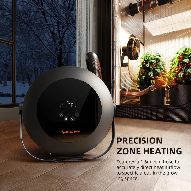 Spider Farmer Heizlüfter,540W Heizung Intelligente Temperaturregelung Energiesparend Leise,24 Std.Timer,10-PTC Heizung und Lüftungsrohr, Geeignet für Pflanzenräume und Growzelte – Bild 7