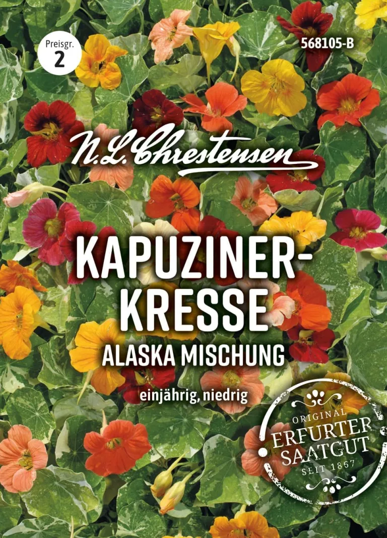 Chrestensen Kapuzinerkresse Alaska Mischung Samen - Pastellfarben weißbunte Blätter - Essbar Dauerblüher - Für Balkon Ampel Beet - Tropaeolum majus - Samenfest – Bild 2