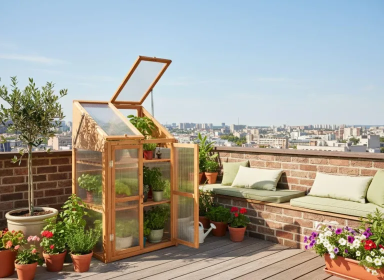 Balkon Mini-Gewächshaus Holz Hellbraun 49x67 cm mit Türen Dachfenster Volvera – Bild 2