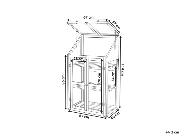 Balkon Mini-Gewächshaus Holz Hellbraun 49x67 cm mit Türen Dachfenster Volvera – Bild 3
