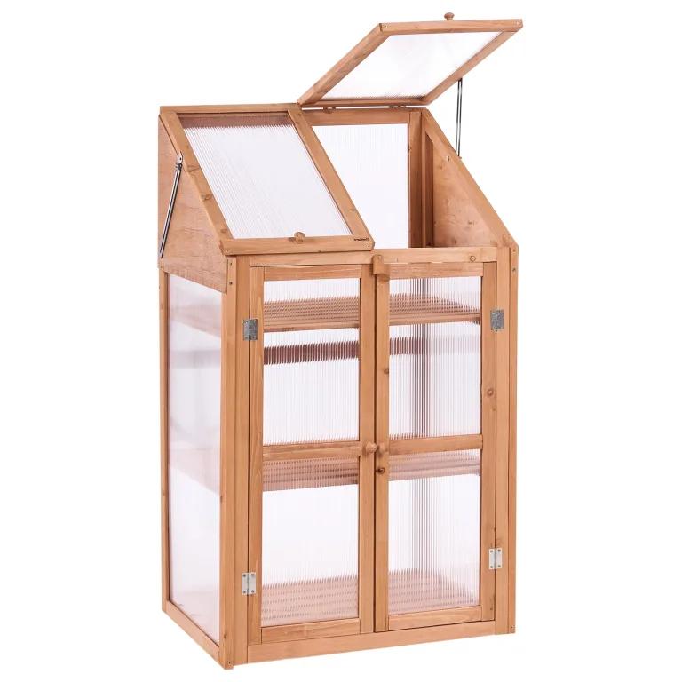 Balkon Mini-Gewächshaus Holz Hellbraun 49x67 cm mit Türen Dachfenster Volvera – Bild 4