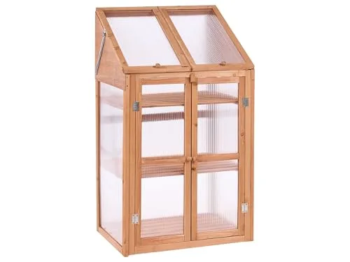 Balkon Mini-Gewächshaus Holz Hellbraun 49x67 cm mit Türen Dachfenster Volvera – Bild 10
