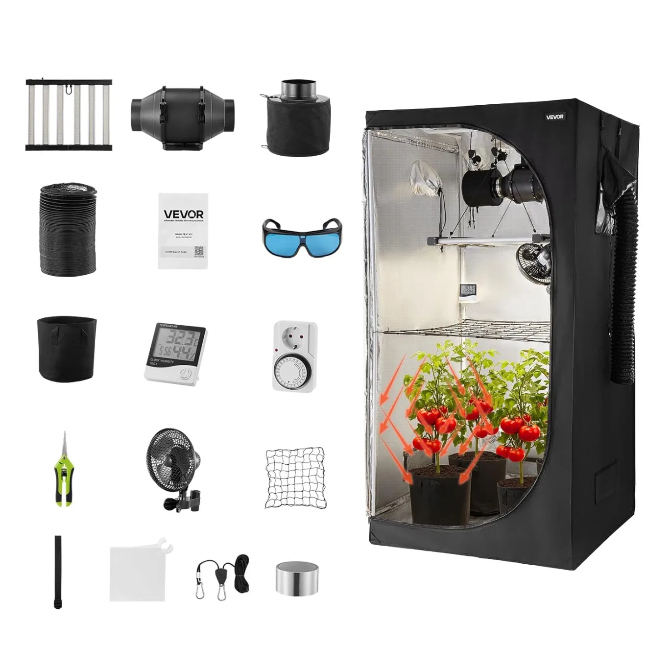 VEVOR Growzelt-Set, 100x100x200 cm, Gewächshauszelt mit Vollspektrum-LED-Zuchtlicht & Belüftungssystem, Pflanzenzelt 600D hochreflektierendes Mylar, Anzuchtzelte für Blumen und Gemüse - Bild 1