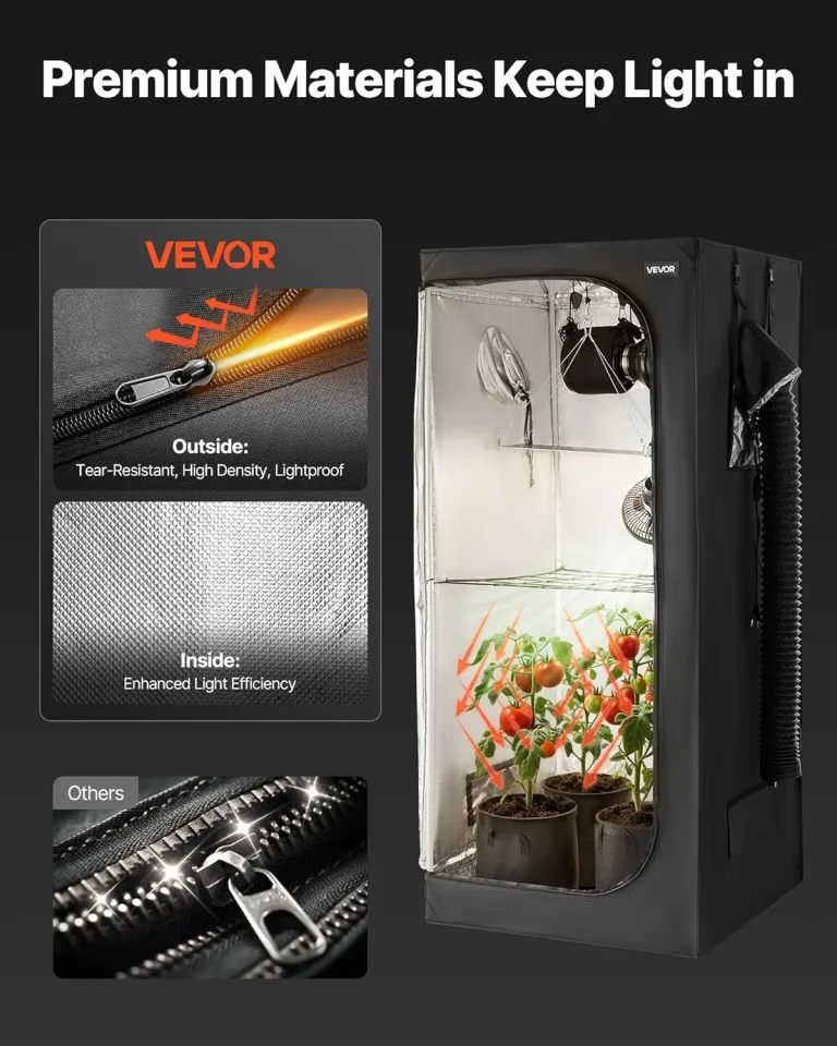 VEVOR Growzelt, 80x80x180 cm, Indoor-Pflanzenzelt mit Vollspektrum-LED-Zuchtlicht & Belüftungssystem, Growbox 600D hochreflektierendes Mylar, Zuchtzelte, Gewächshaus für Blumen & Gemüse – Bild 7