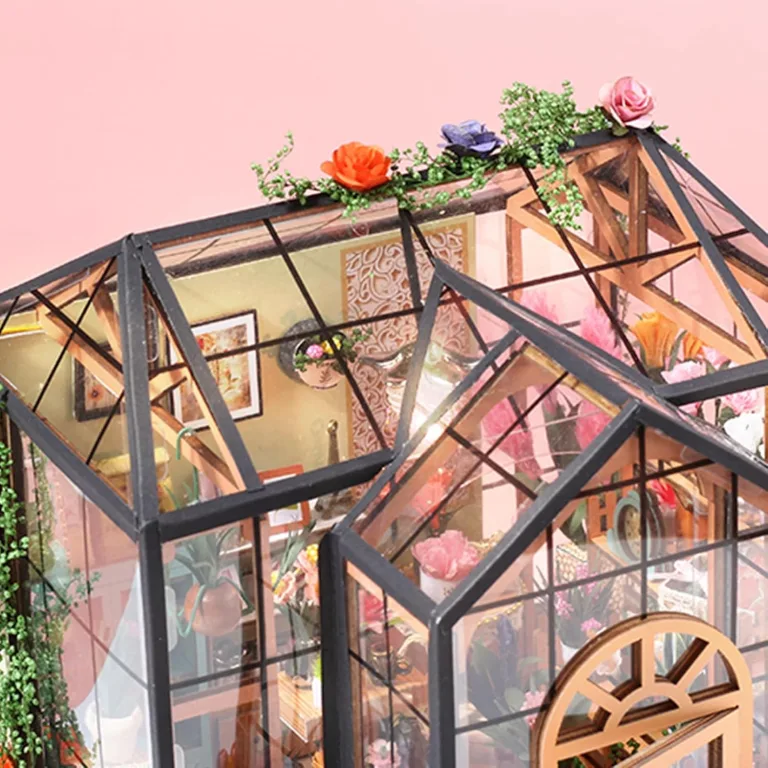 Miniaturhaus,Gewächshaus Modell mit Möbeln und Werkzeugkleber,Handgemachtes Kreatives Gewächshaus Modell aus Holz | Bastelprojekte für Erwachsene Zimmerdekoration – Bild 7