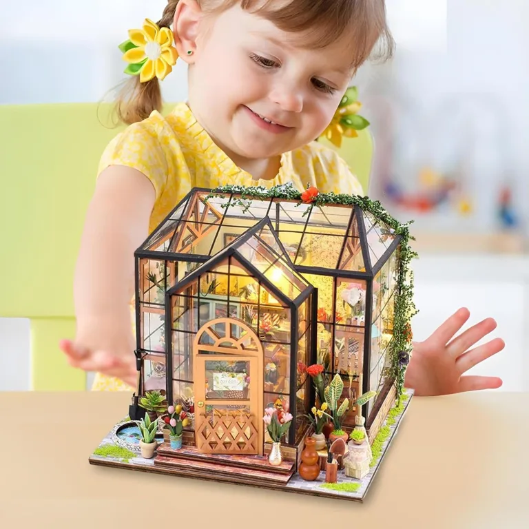 Miniaturhaus,Gewächshaus Modell mit Möbeln und Werkzeugkleber,Handgemachtes Kreatives Gewächshaus Modell aus Holz | Bastelprojekte für Erwachsene Zimmerdekoration – Bild 3