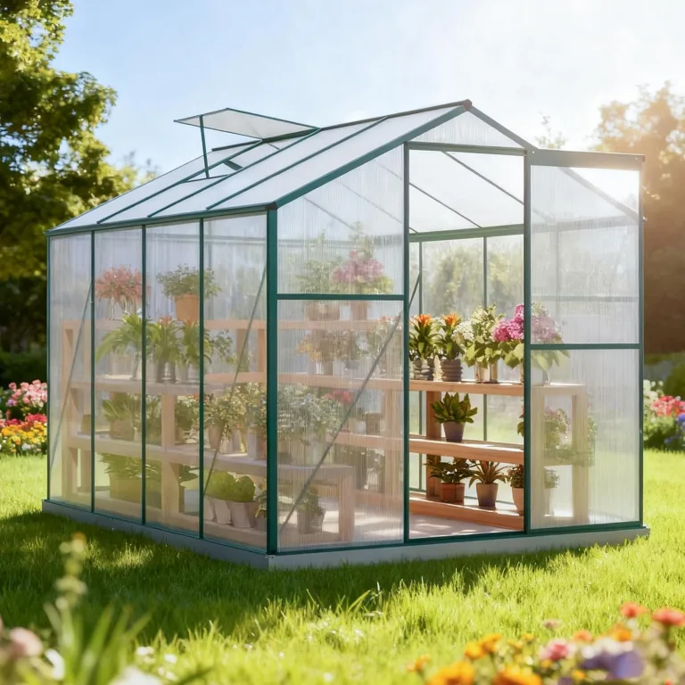 Gewächshaus Aluminium mit Fundament, 4,75 m² - 190 × 253cm, Gartengewächshäuser mit Dachfenster & Schiebetür, Gewächshaus Groß mit UV-beständigen Polycarbonatplatten für Gemüse & Toma – Bild 6