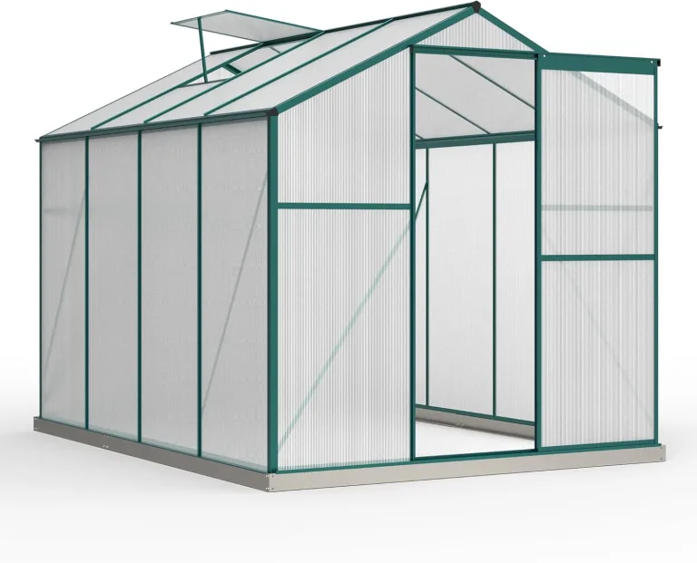 Gewächshaus Aluminium mit Fundament, 4,75 m² - 190 × 253cm, Gartengewächshäuser mit Dachfenster & Schiebetür, Gewächshaus Groß mit UV-beständigen Polycarbonatplatten für Gemüse & Toma – Bild 1