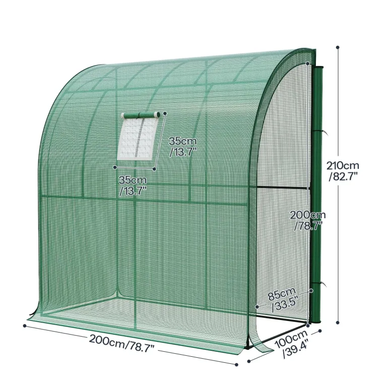 LARMNEE Wandseitiges Gewächshaus, Tomatengewächshaus mit 2 Rolltüren, 200 x 100 x 210 cm, PE Foliengewächshaus, Tomatenhaus für Blumen, Gemüse und Pflanzen, Balkon, Garten und Terrasse, Grün EGN72GH02 – Bild 3