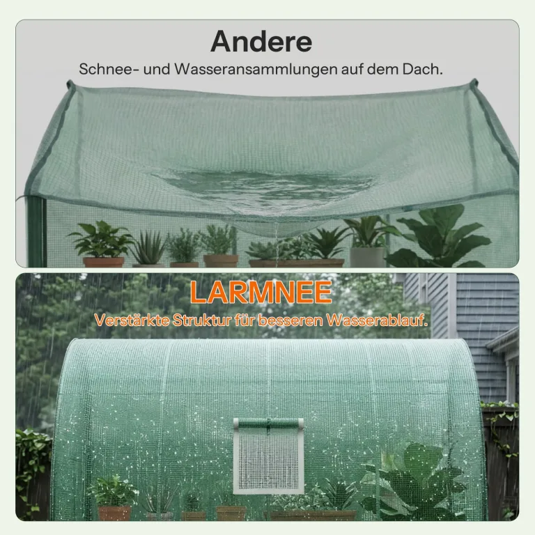 LARMNEE Wandseitiges Gewächshaus, Tomatengewächshaus mit 2 Rolltüren, 200 x 100 x 210 cm, PE Foliengewächshaus, Tomatenhaus für Blumen, Gemüse und Pflanzen, Balkon, Garten und Terrasse, Grün EGN72GH02 – Bild 5