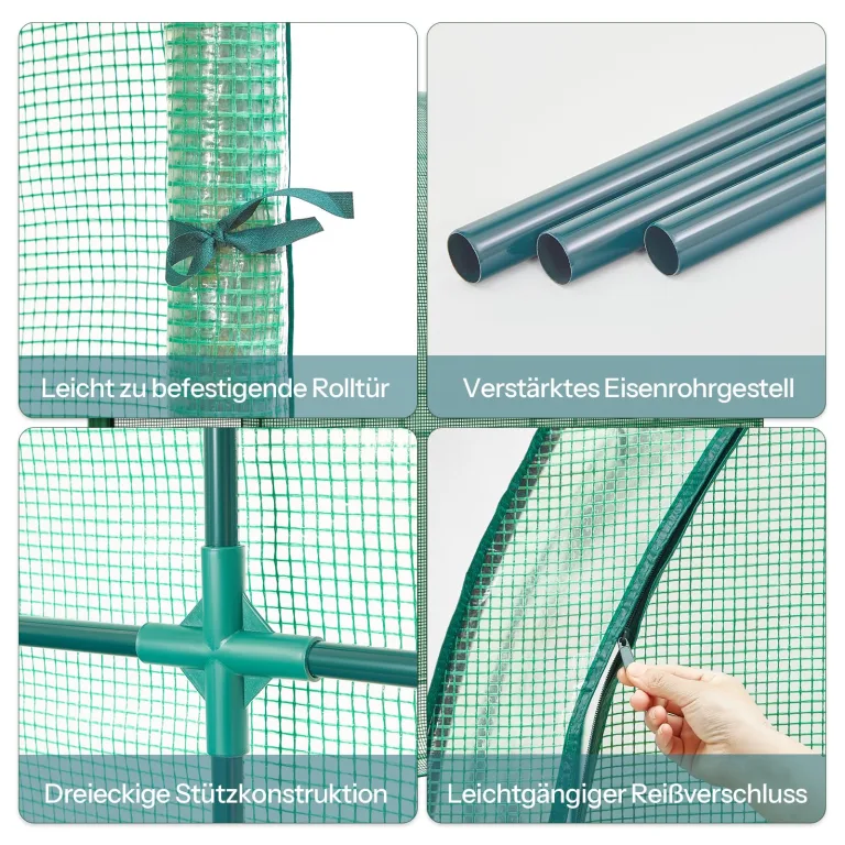 LARMNEE Wandseitiges Gewächshaus, Tomatengewächshaus mit 2 Rolltüren, 200 x 100 x 210 cm, PE Foliengewächshaus, Tomatenhaus für Blumen, Gemüse und Pflanzen, Balkon, Garten und Terrasse, Grün EGN72GH02 – Bild 7