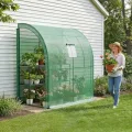 LARMNEE Wandseitiges Gewächshaus, Tomatengewächshaus mit 2 Rolltüren, 200 x 100 x 210 cm, PE Foliengewächshaus, Tomatenhaus für Blumen, Gemüse und Pflanzen, Balkon, Garten und Terrasse, Grün EGN72GH02 - Thumbnail 10